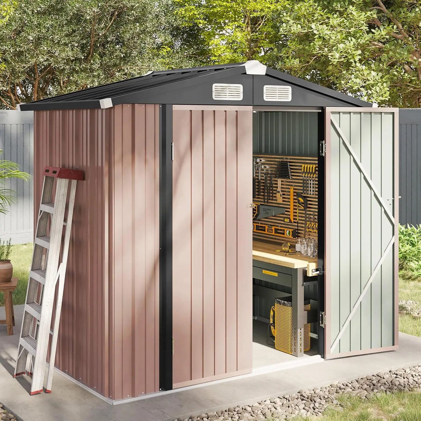 XMSJ Outdoor Metal Shed With Lockable Doors