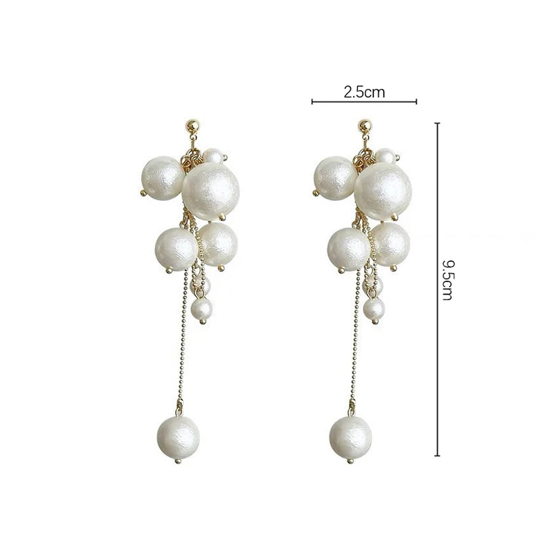 1Pair Elegant Pearl Long Tassels Earrings Fashion Dangle Earring For Women Girls Trendy Shiny Earrings Wedding Jewelry Gifts