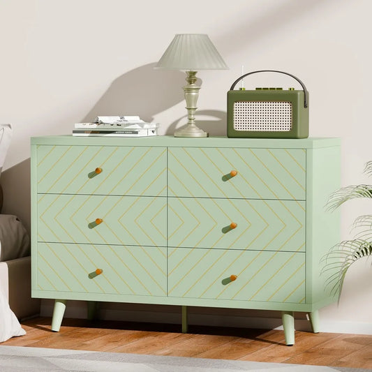 Chengwei Modern 6 Drawer Dresser With TV Stand Storage