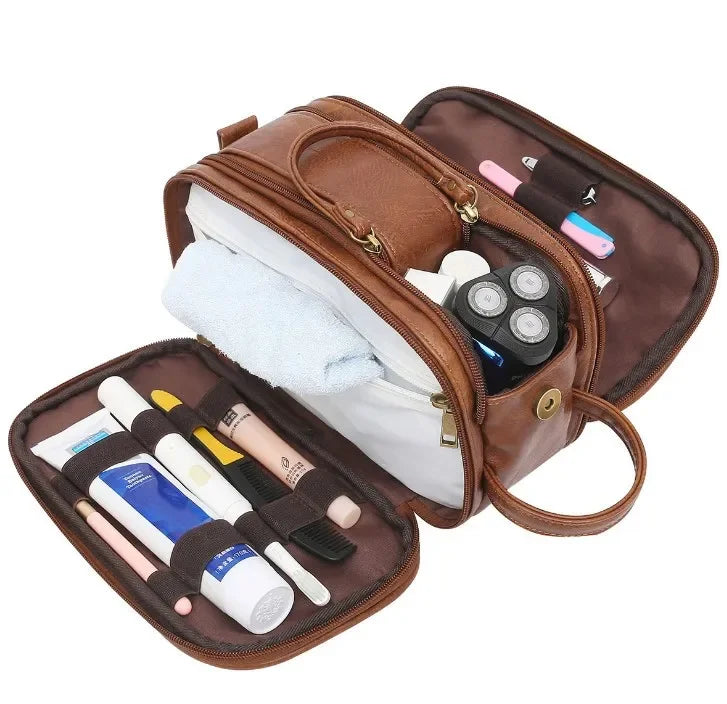 Toiletry Bag for Men, Large Travel Shaving Dopp Kit Water-resistant Bathroom Toiletries Organizer PU Leather Cosmetic Bags