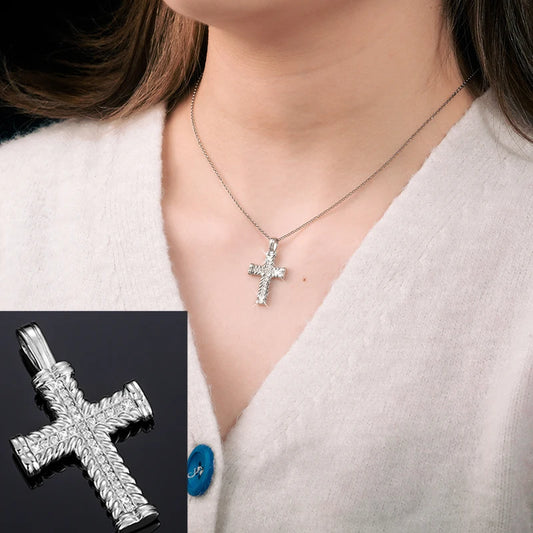 ICEOUTBOXCN Exquisite Fashion 925 Sterling Silver Moissanite Cross Pendant Necklace