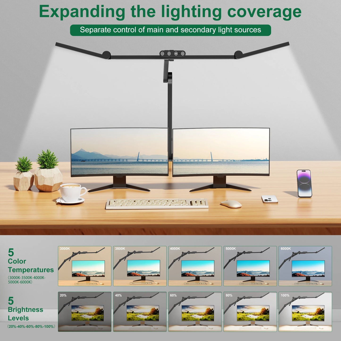 Aiopp Three Head Desk Lamp With Memory Five Color Temps