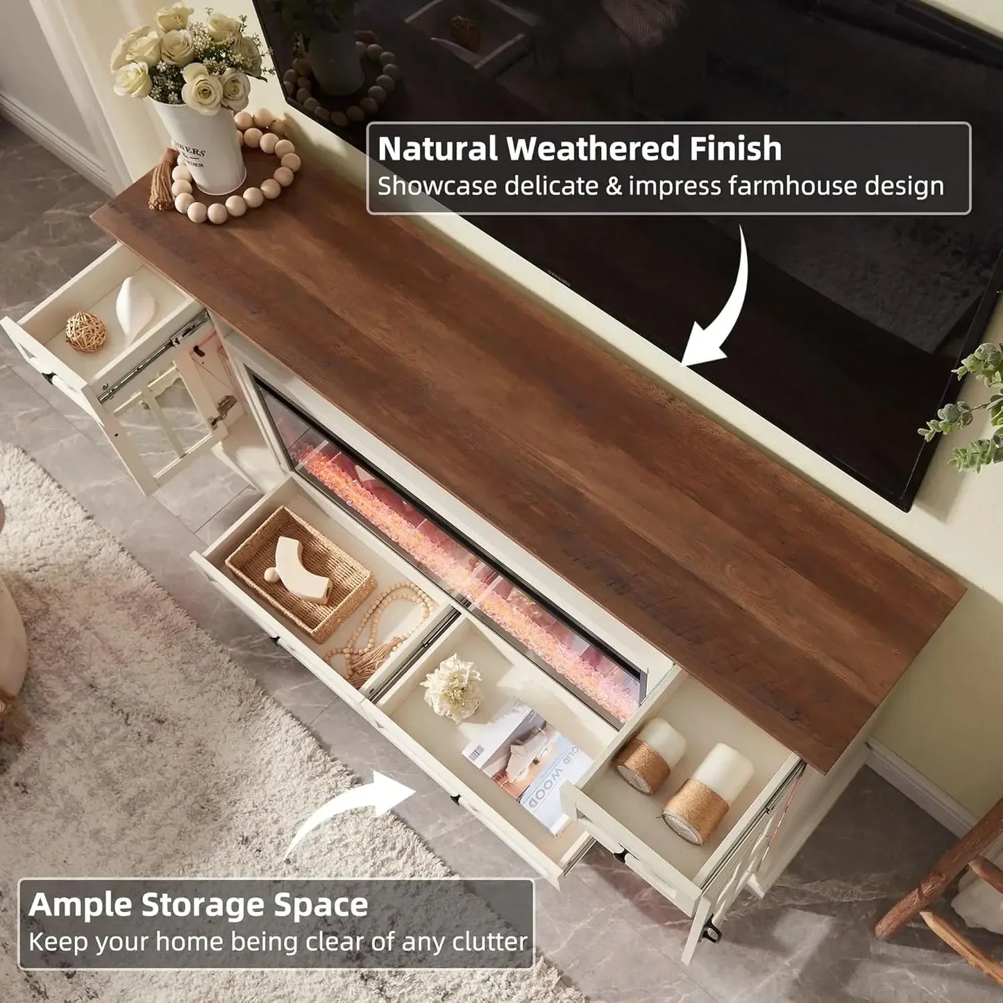 XMSJ Fireplace TV Stand With LED Firebox And Storage