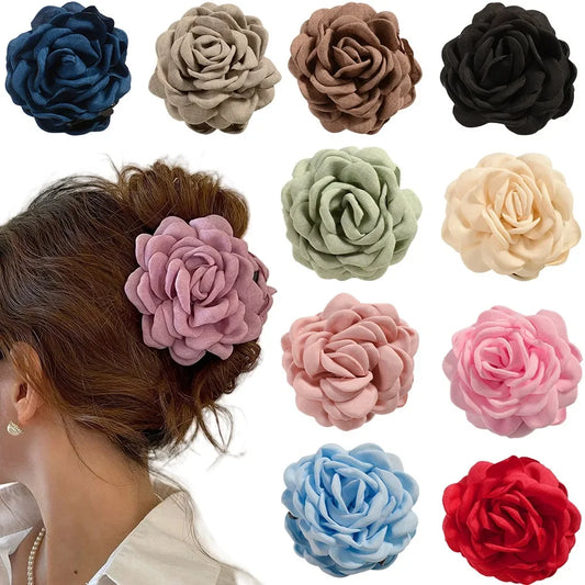 RaviMour Rose Flower Hair Claw Clips for Women Korean Style