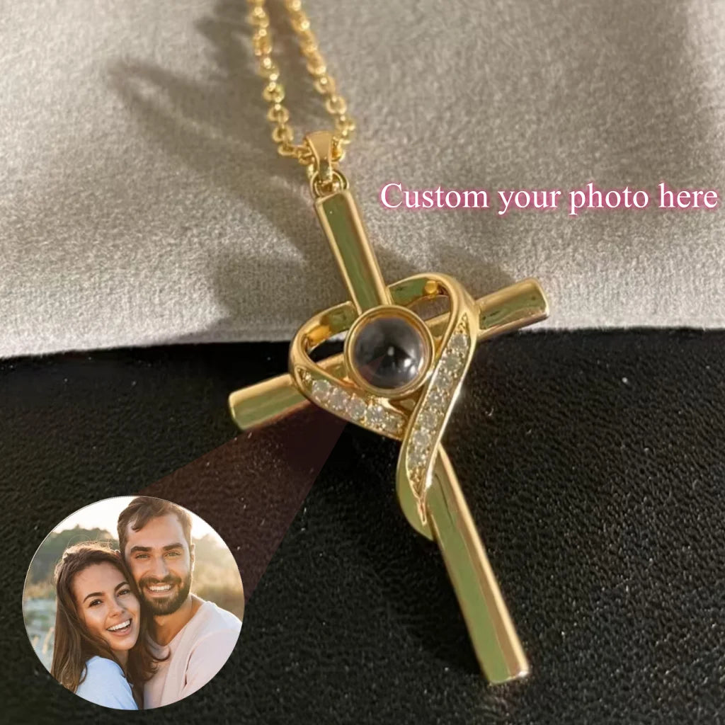 CN Zhejiang Cross Photo Memory Projection Necklace With Zirconia Heart