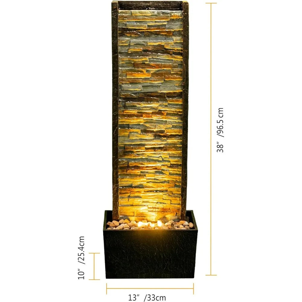 ChengPin Illuminated Outdoor Stone Cascade Fountain