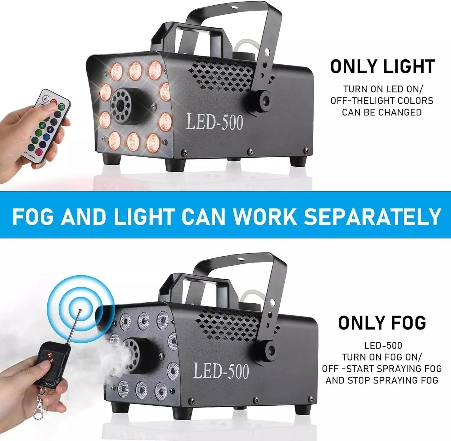 Fog Machine With LED Lights 500W 2000CFM DMX Effects