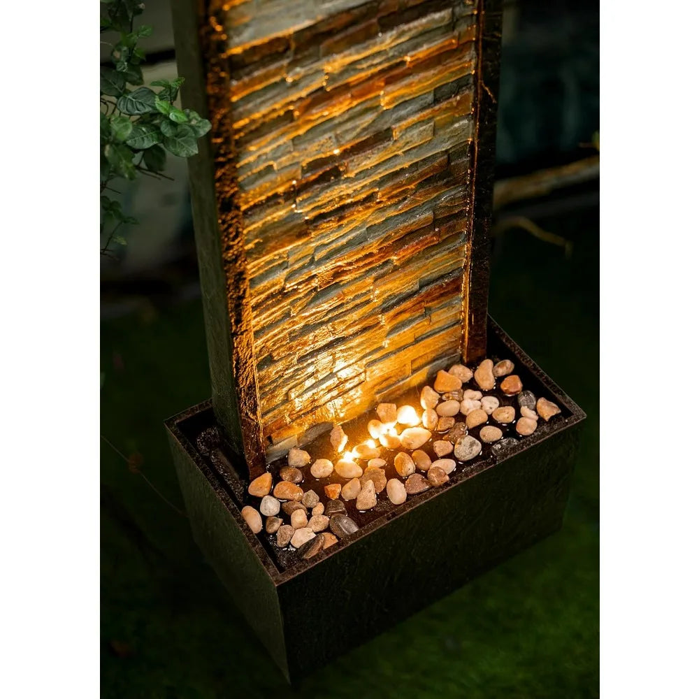 ChengPin Illuminated Outdoor Stone Cascade Fountain