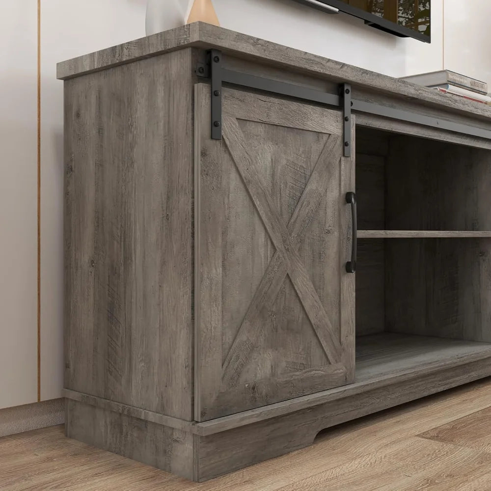 Farmhouse TV Stand With Storage Barn Doors And Shelves