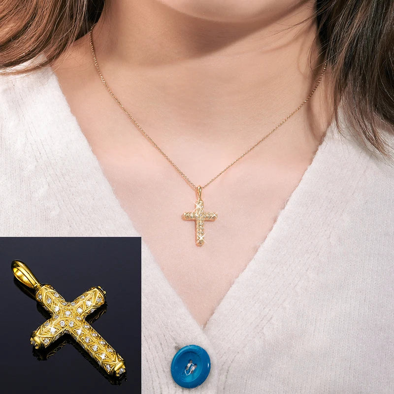 ICEOUTBOXCN Exquisite Fashion 925 Sterling Silver Moissanite Cross Pendant Necklace