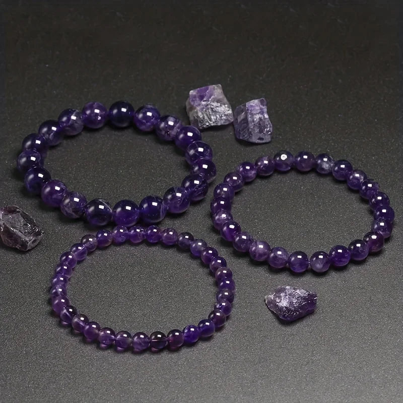 5A Natural Amethyst Bracelet Women Couple Natural Stone Bracelet Purple Quartz Bracelets 6 8 10mm Bead Men Bangles Jewelry Gifts