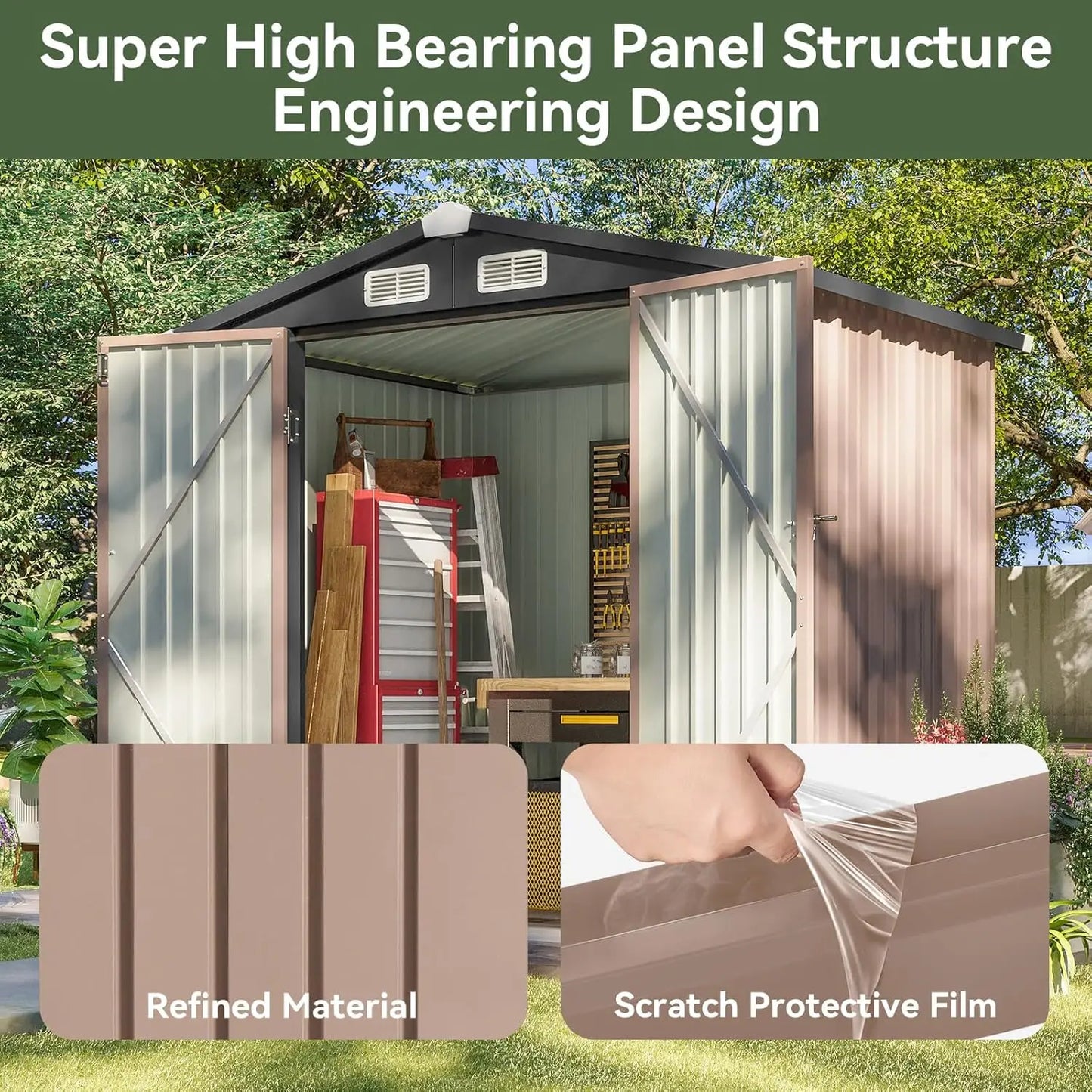 XMSJ Outdoor Metal Shed With Lockable Doors