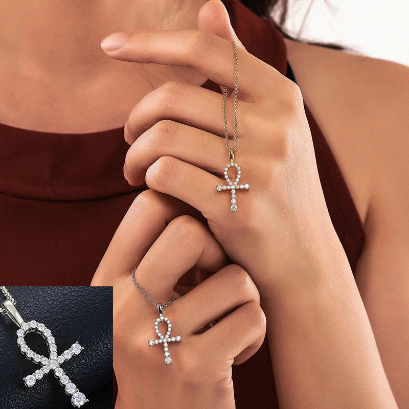 ICEOUTBOXCN Exquisite Fashion 925 Sterling Silver Moissanite Cross Pendant Necklace