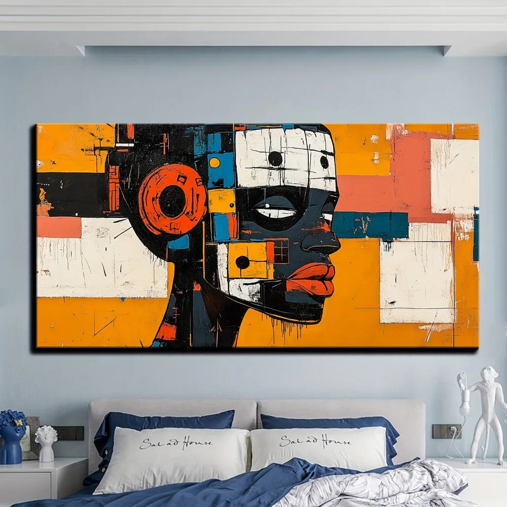 Abstract Robot Portrait With African Mask In Pine Frame