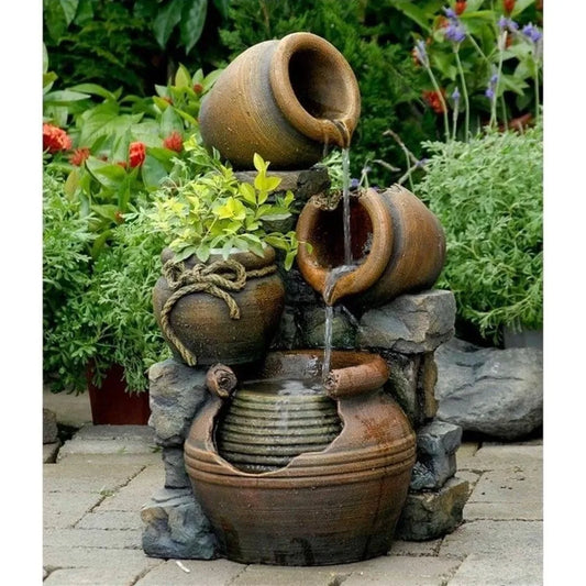 Pemberly Row Outdoor Water Fountain With Flower Pot