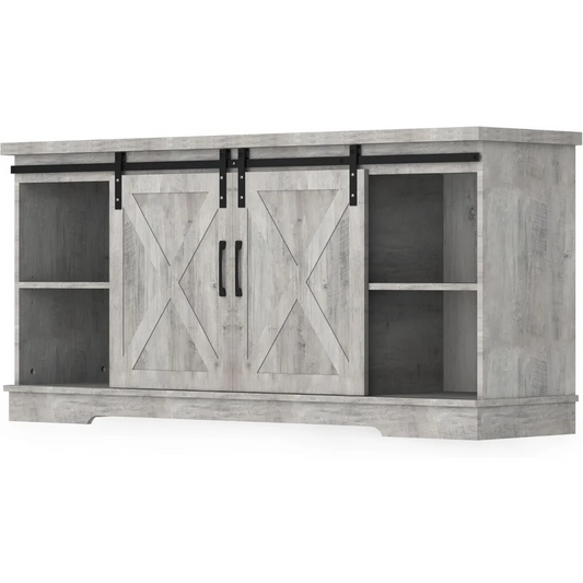 Farmhouse TV Stand With Storage Barn Doors And Shelves
