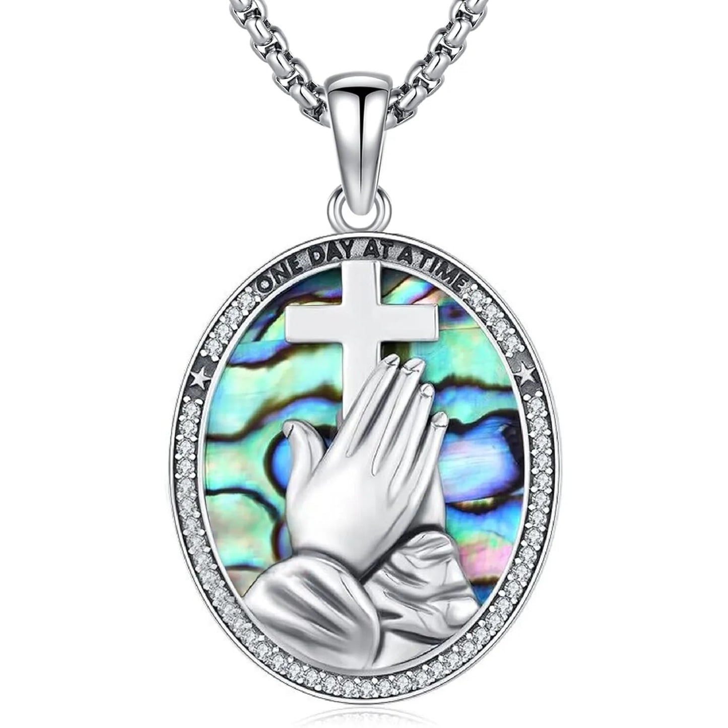 DRINSPER PrayingHands CrossPendant Necklace 925 Sterling Silver UltraProtective Amulet