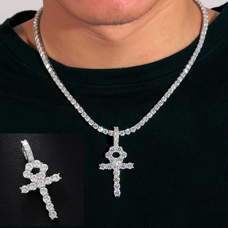 ICEOUTBOXCN Exquisite Fashion 925 Sterling Silver Moissanite Cross Pendant Necklace
