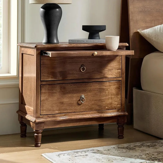 Hignconcerned Solid Wood Nightstand With Two Drawers