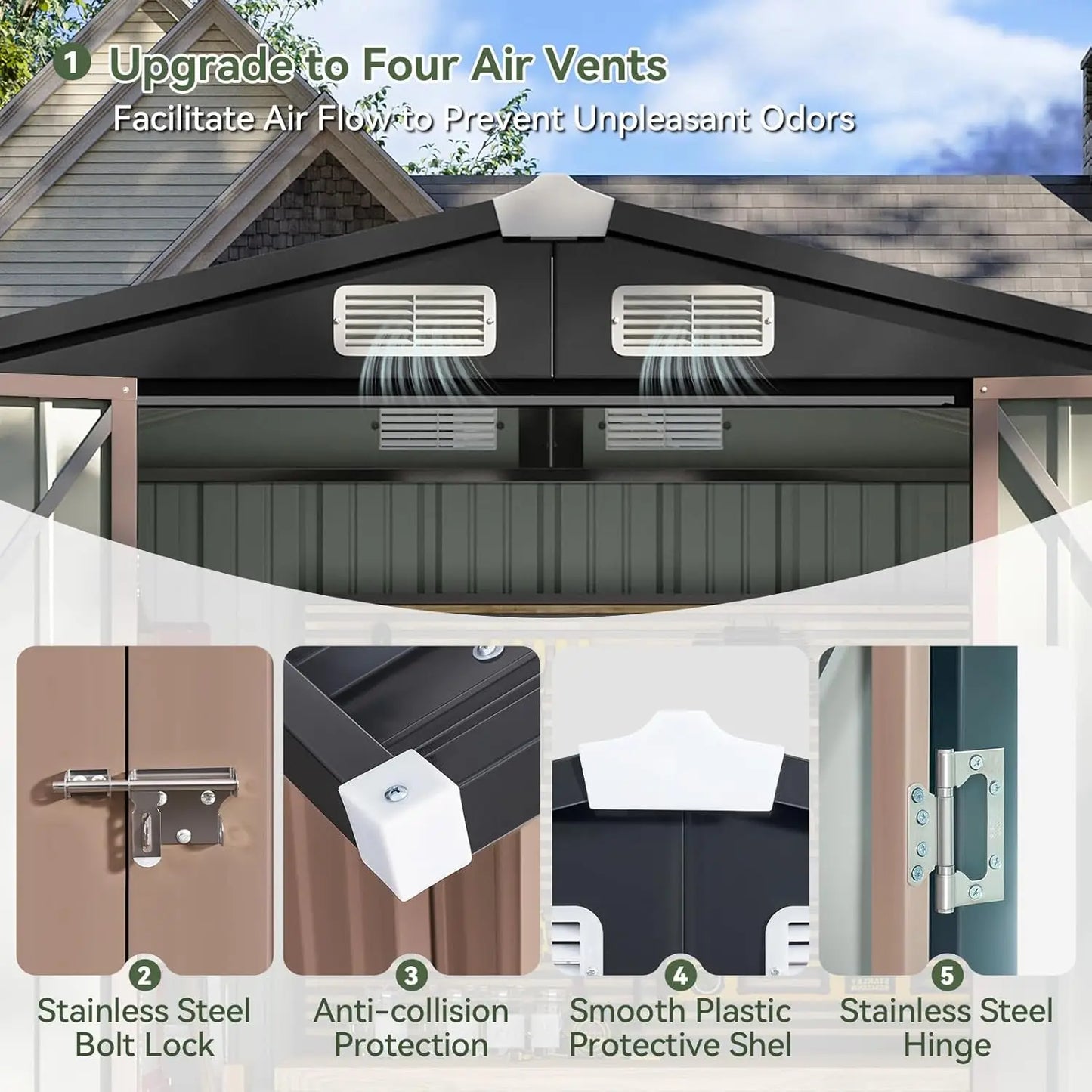 XMSJ Outdoor Metal Shed With Lockable Doors