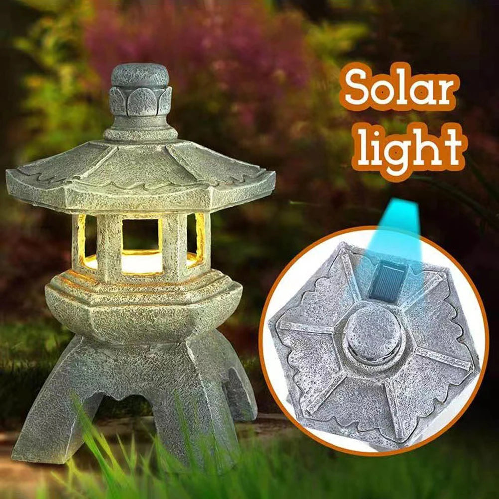 Shunmaii Solar LED Stone Pagoda Lantern Outdoor Light