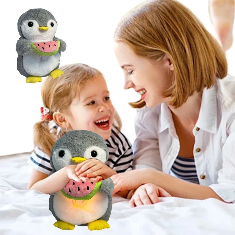 Cute Penguin Stuffed Animal Baby Sound Machine with Music Lights Rhythmic Breathing Motion Comfort Doll Xmas Gifts for Newborns
