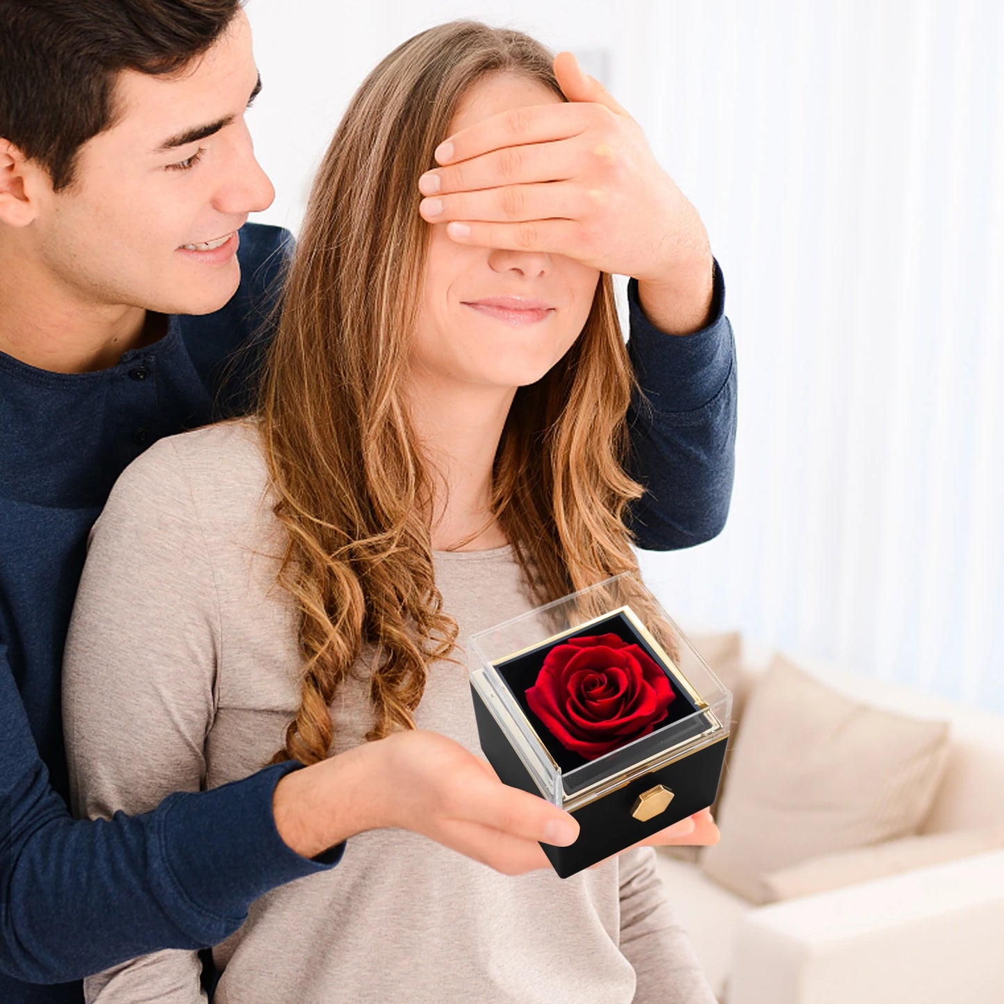 Rotating Eternal Flower Jewelry Box with "I Love You" necklace Set in 100 languages Birthday Valentine's Day Mother's Day Gift