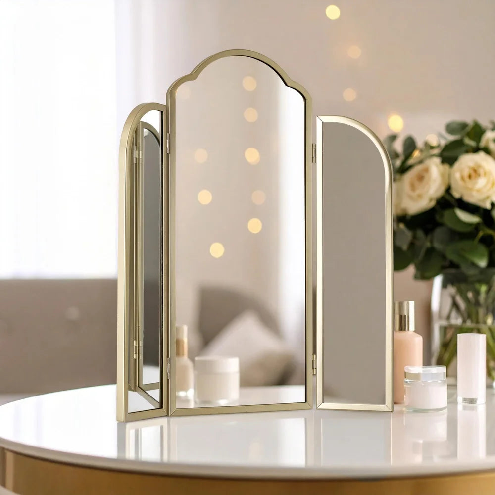 XMSJ Trifold Adjustable Vanity Mirror Arched Wall Decor