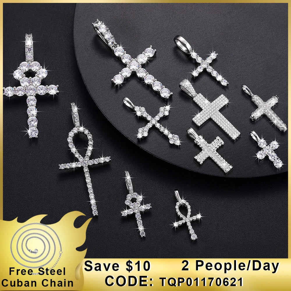 ICEOUTBOXCN Exquisite Fashion 925 Sterling Silver Moissanite Cross Pendant Necklace