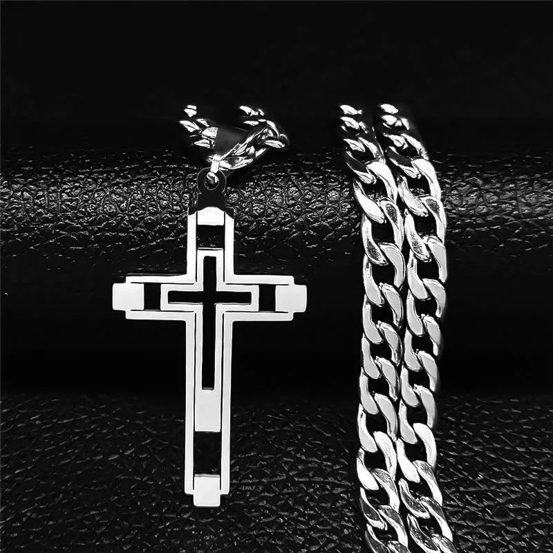 Hip Hop Cross Stainless Steel Pendant Necklace Unisex