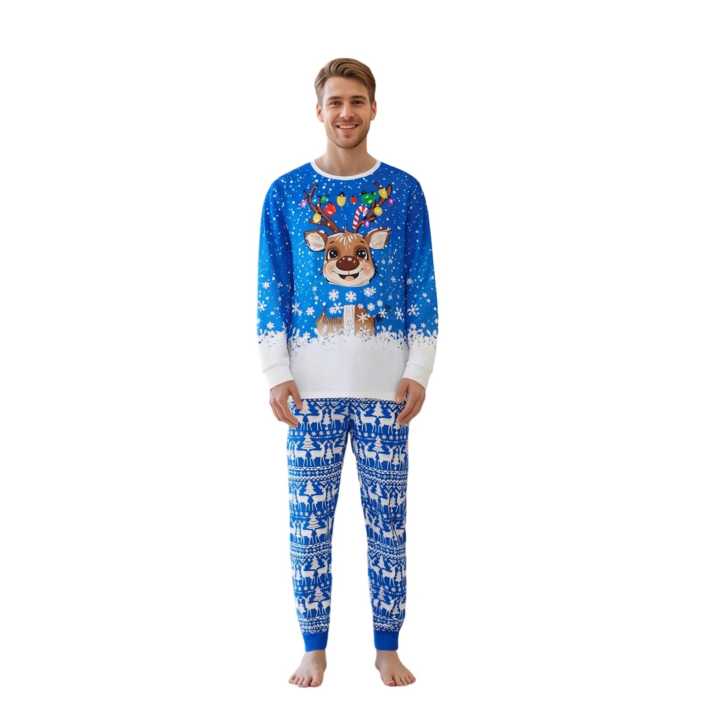 Christmas Family Pajamas Set Snowflake Reindeer Print