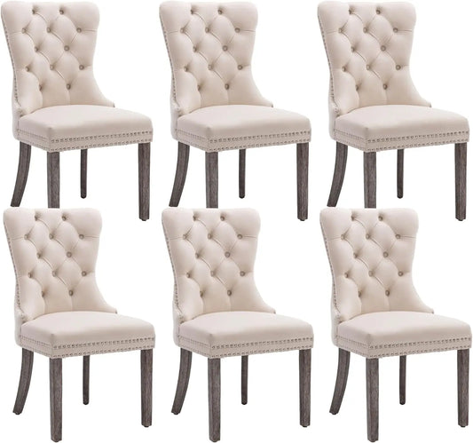 XMSJ Velvet Dining Chairs 6 Tufted Nailhead Back Ring