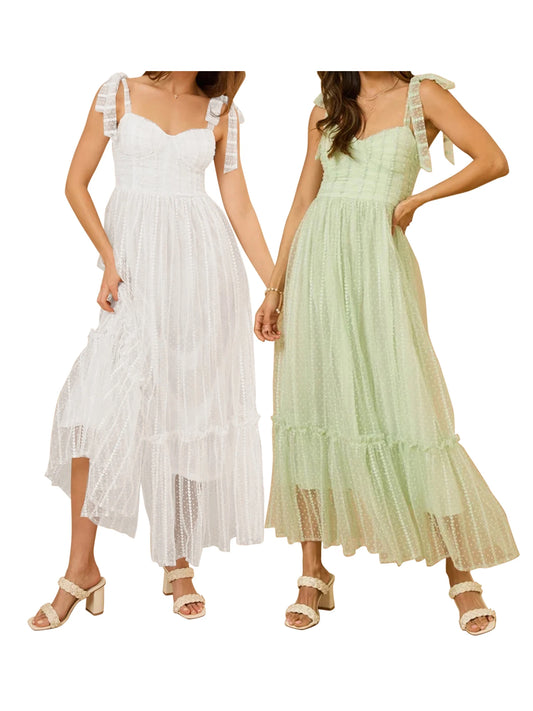 Velvet Floral Lace Sleeveless Dress V Neck Tie Up Straps