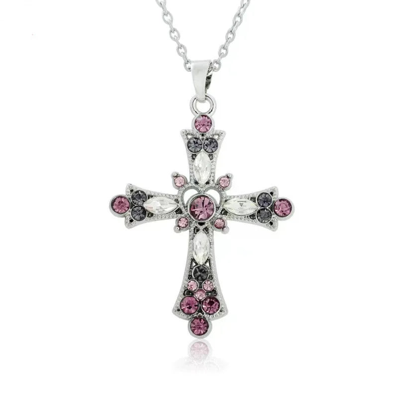 Faitolagi Gothic Zircon Cross Necklace Unisex Pendant Jewelry