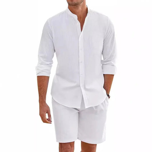 Cheervilla Mens Summer Cotton Linen Shirt And Shorts Set