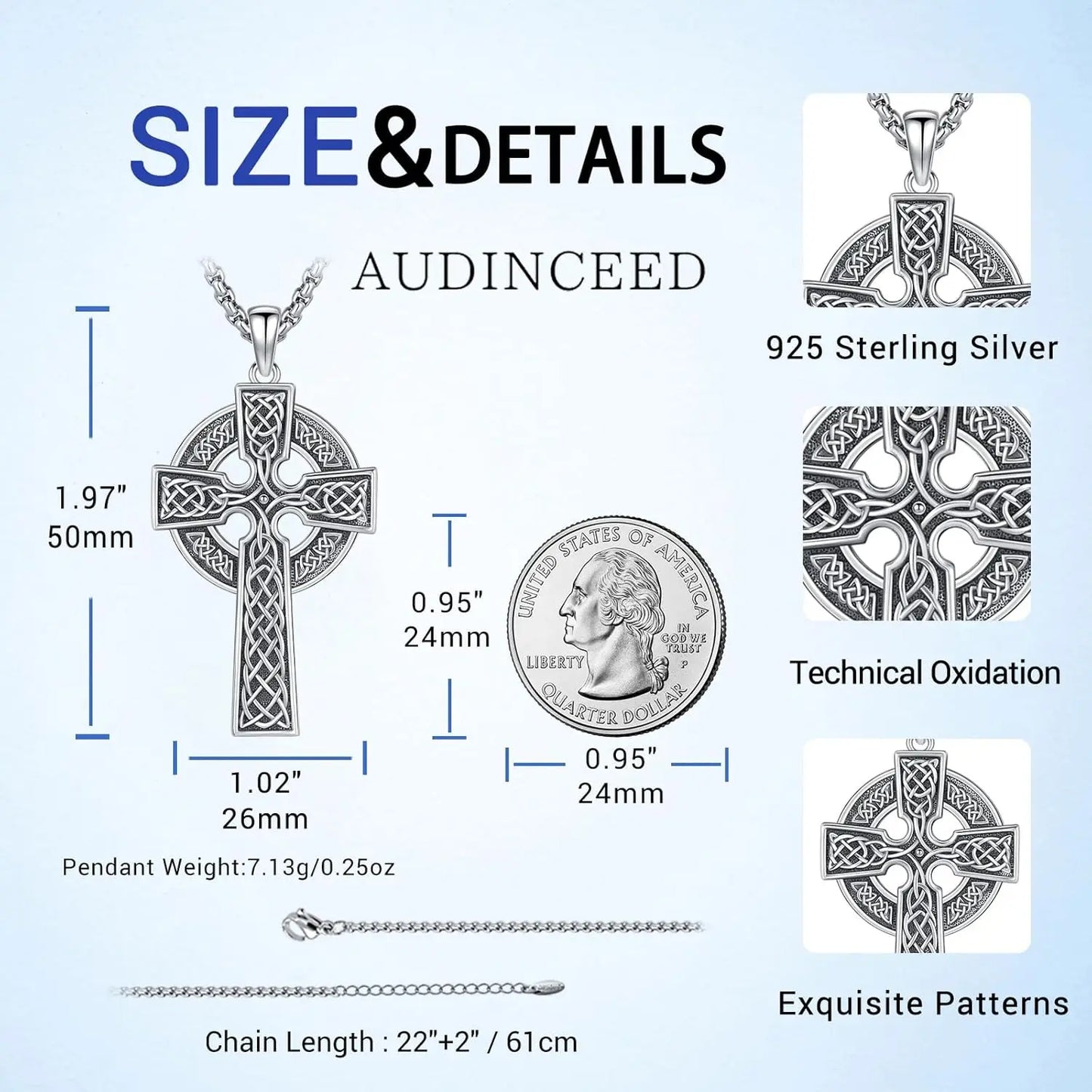 DRINSPER CelticInspired CrossPendant Unisex 925 SterlingSilver Eternal Pendant For Jewelry