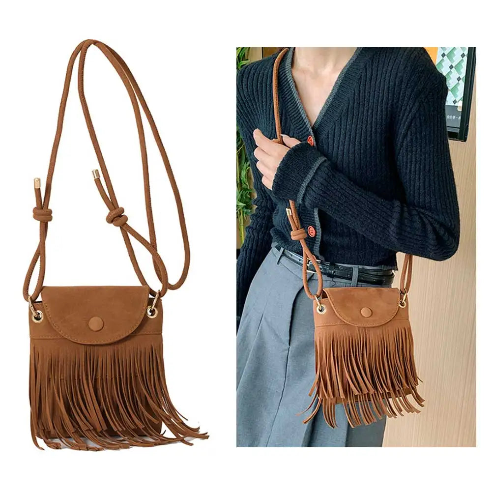 Mojoyce Fringe Design Crossbody Bag Tassel Adjustable Strap