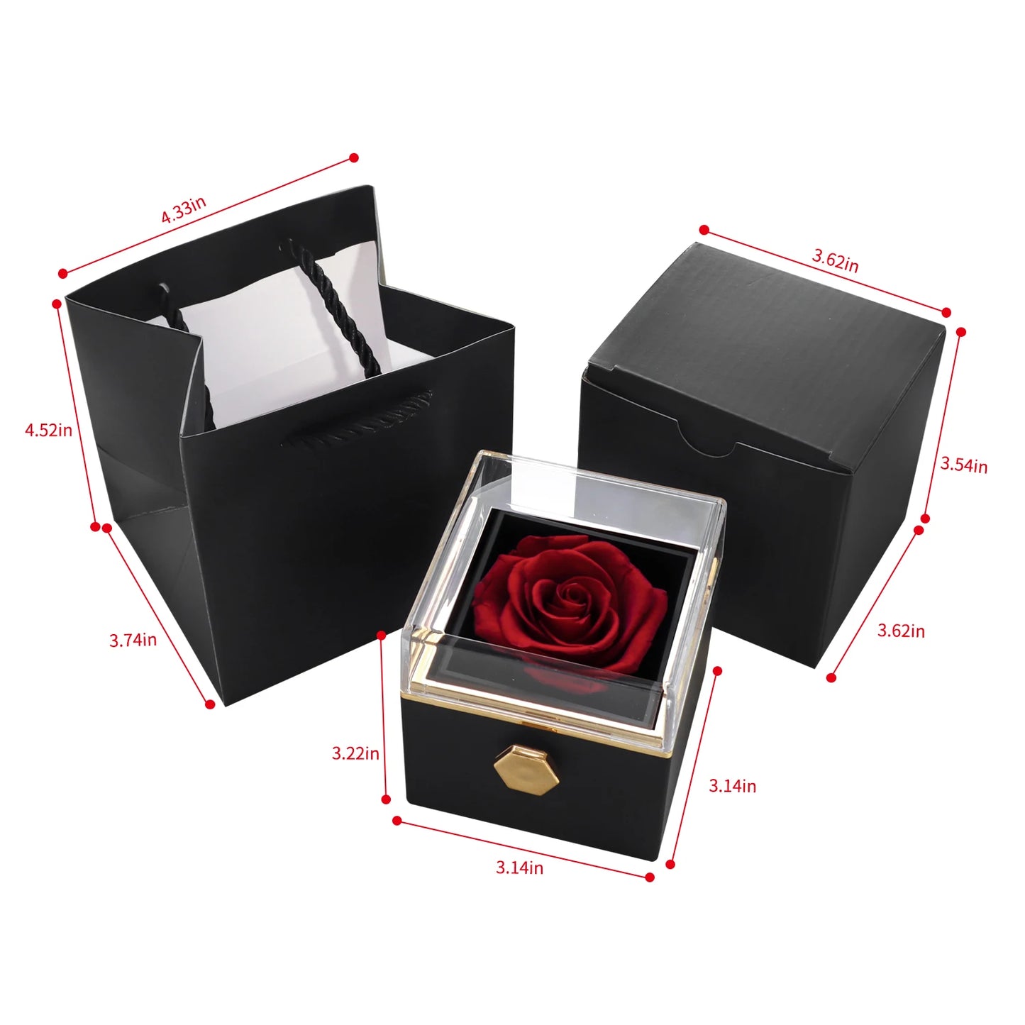 Rotating Eternal Flower Jewelry Box with "I Love You" necklace Set in 100 languages Birthday Valentine's Day Mother's Day Gift