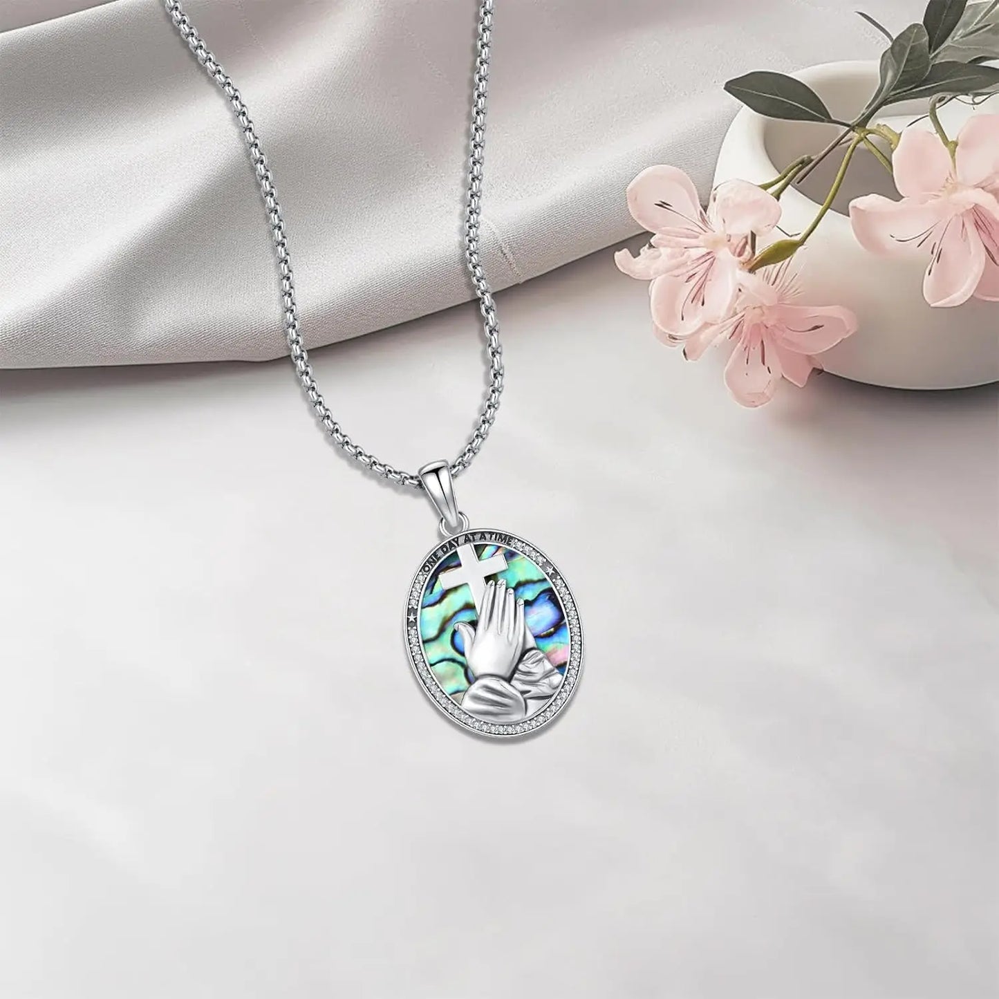 DRINSPER PrayingHands CrossPendant Necklace 925 Sterling Silver UltraProtective Amulet