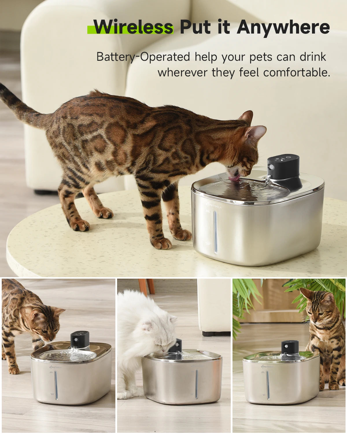 APD Stainless Steel Wireless Cat Water Fountain 135oz 4L
