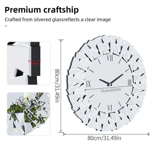 Combination 3D Mirrored Sunburst Wall Clock Roman Numerals
