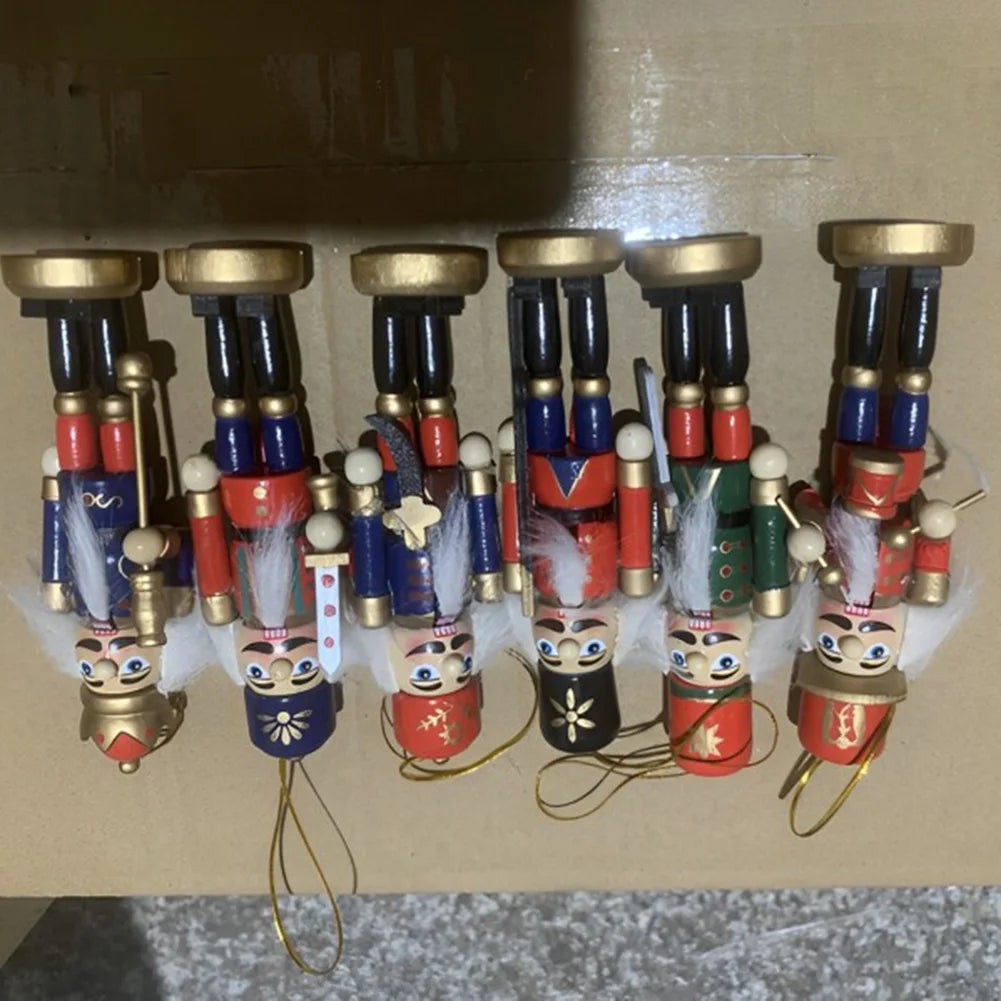 6 Pcs Puppet Soldier Christmas Nutcracker Ornament Christmas Ornament Wooden Nutcracker Puppet Soldier Party Decor for Xmas Gift