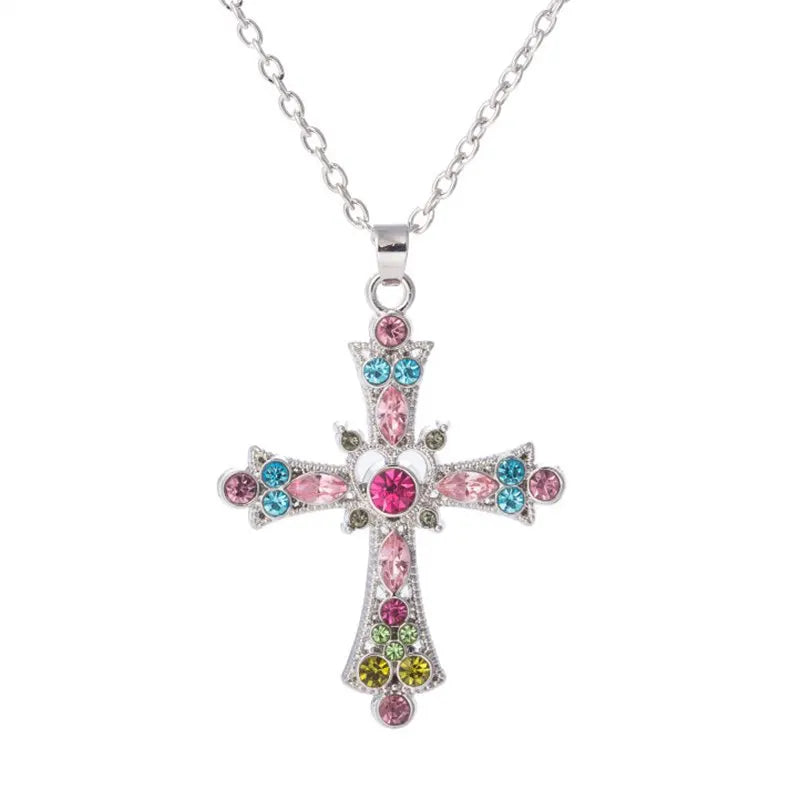 Faitolagi Gothic Zircon Cross Necklace Unisex Pendant Jewelry