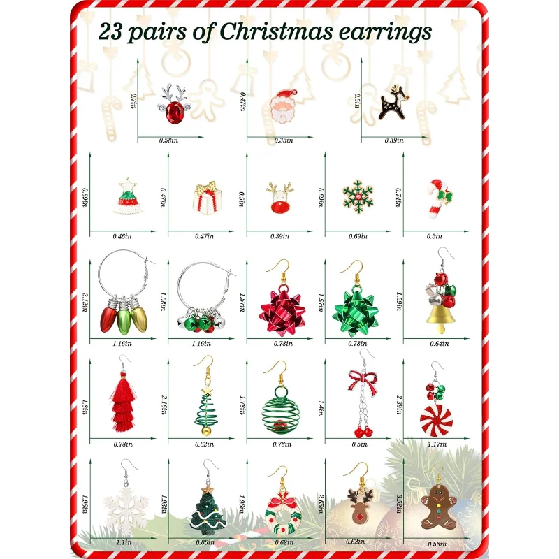 23 Pairs Christmas Earrings for Women Xmas Holiday Dangle Earrings Christmas Stud Tree Snowflake Bow Bells Light Earrings Bulk