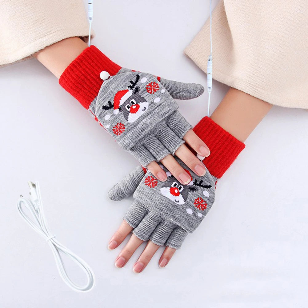 Children Winter Gloves Christmas Cute Cartoon Elk Flip Half-Finger Mittens For Girl Boy Kids Warm Cotton Lined Fingerless Gloves