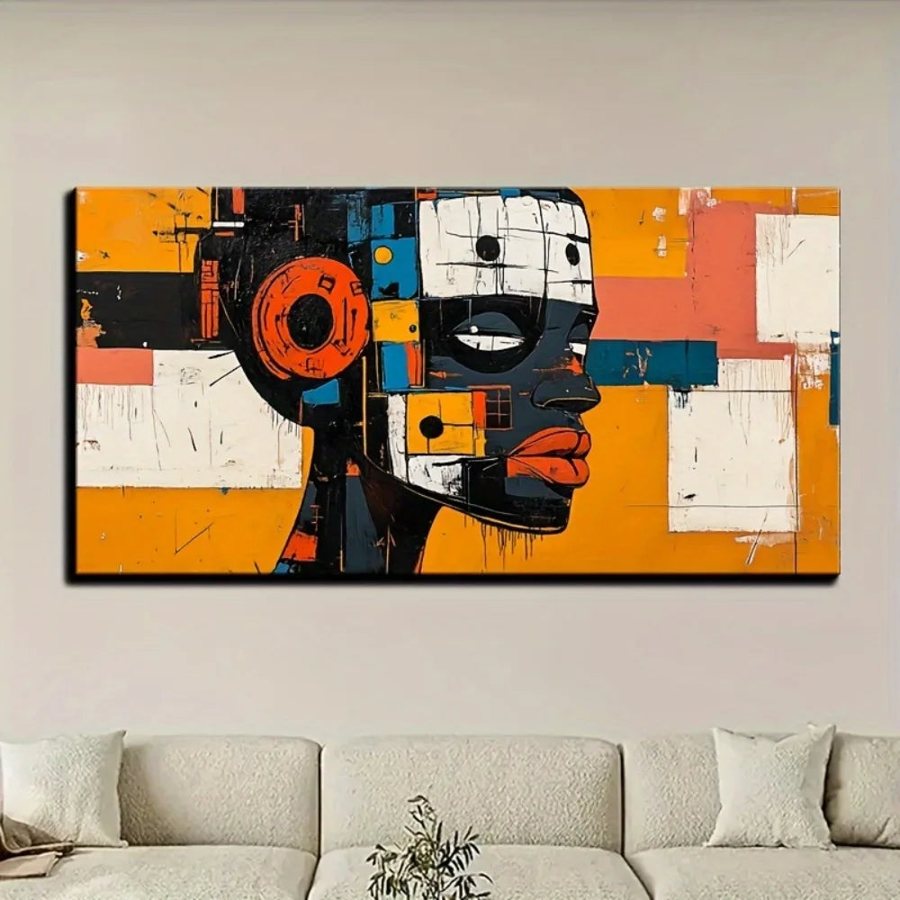 Abstract Robot Portrait With African Mask In Pine Frame