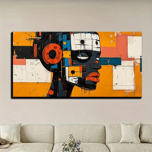 Abstract Robot Portrait With African Mask In Pine Frame