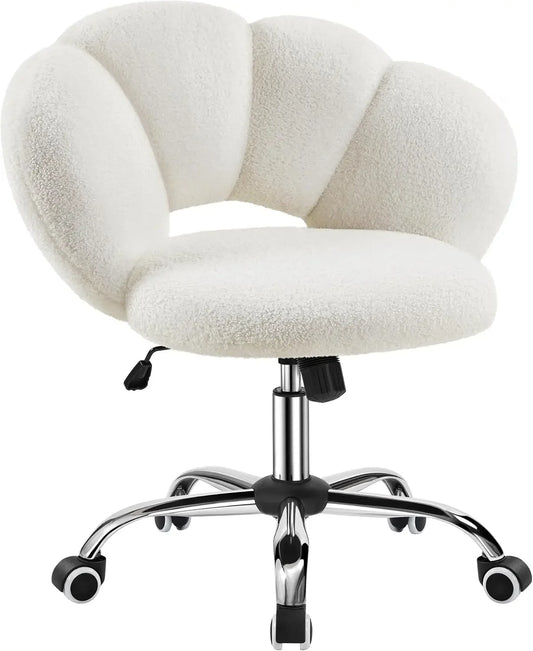 XMSJ Boucle Upholstered Desk Chair Cloud Shaped Wheels