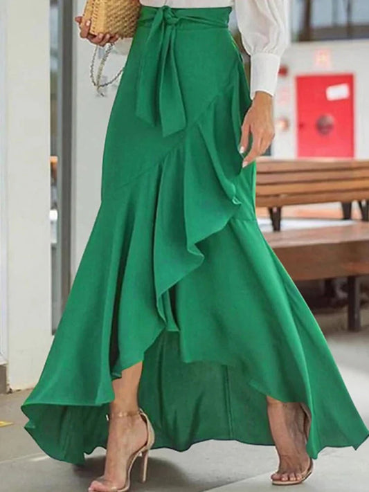 OSHOPLIVECN Irregular Clipping Bandage Falbala Long Skirts