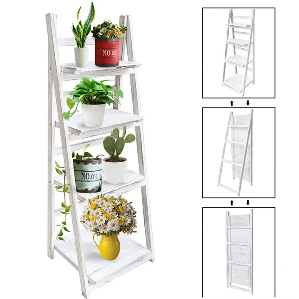 Hign-concerned 4 Tier Wooden Plant Stand For Indoor And Outdoor Flower Pots Display Shelf
